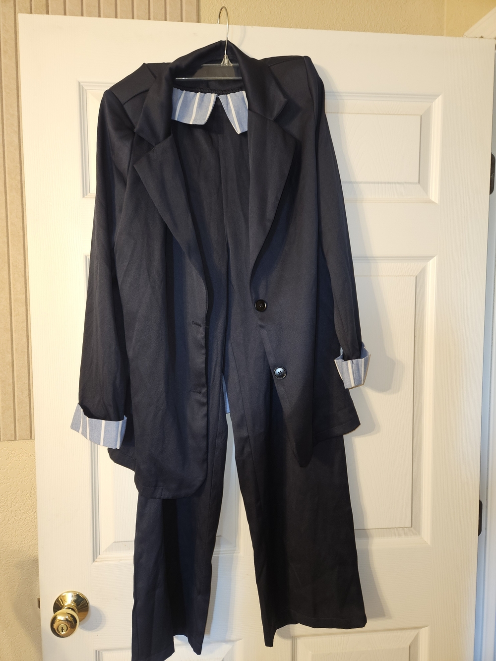 SHEIN Navy Blue Two-Piece Pantsuit with Light Blue Stripe Accents - Picture 5 of 16